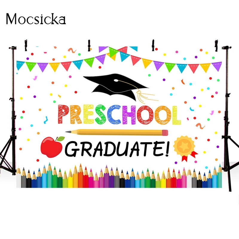 Mocsicka Preschool Graduation Photography Background Student Portrait Photo Wallpaper Crayon Birthday Decoration Photo Backdrop