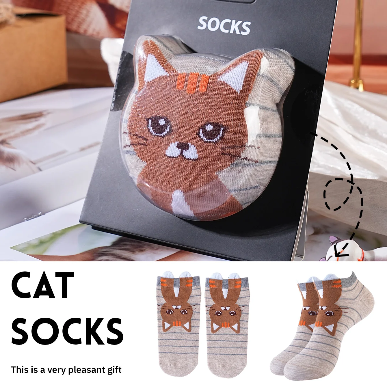 1 pair of unisex mid-calf socks with a novel and interesting animal cat design, gift box socks, creative socks, fashionable and trendy style, comfortable and breathable, suitable for parties, casual wear, Valentine's Day, Halloween, birthdays, Christmas, New Year, Thanksgiving, autumn and winter, all-season style, creative gift box