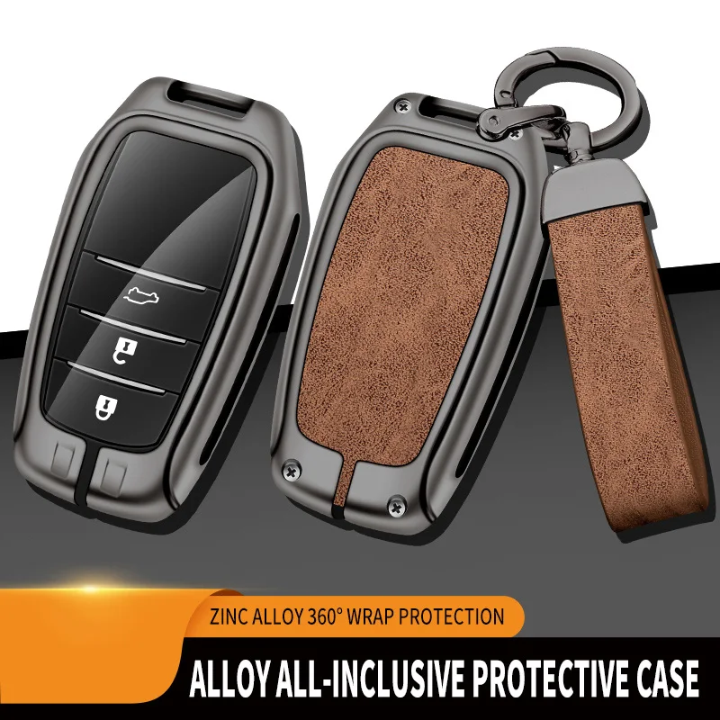 New Zinc Alloy Leather Car Key Case Cover Shell For Toyota CHR Hilux Fortuner Land Cruiser 200 Camry Corolla Crown RAV4 Highland