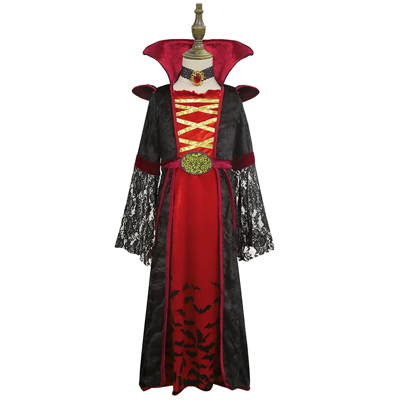 Girls Disfraces Ghost Party Dress Witch Robe Cosplay Dress Children's Halloween Queen Costume Stage Show Performance Costume