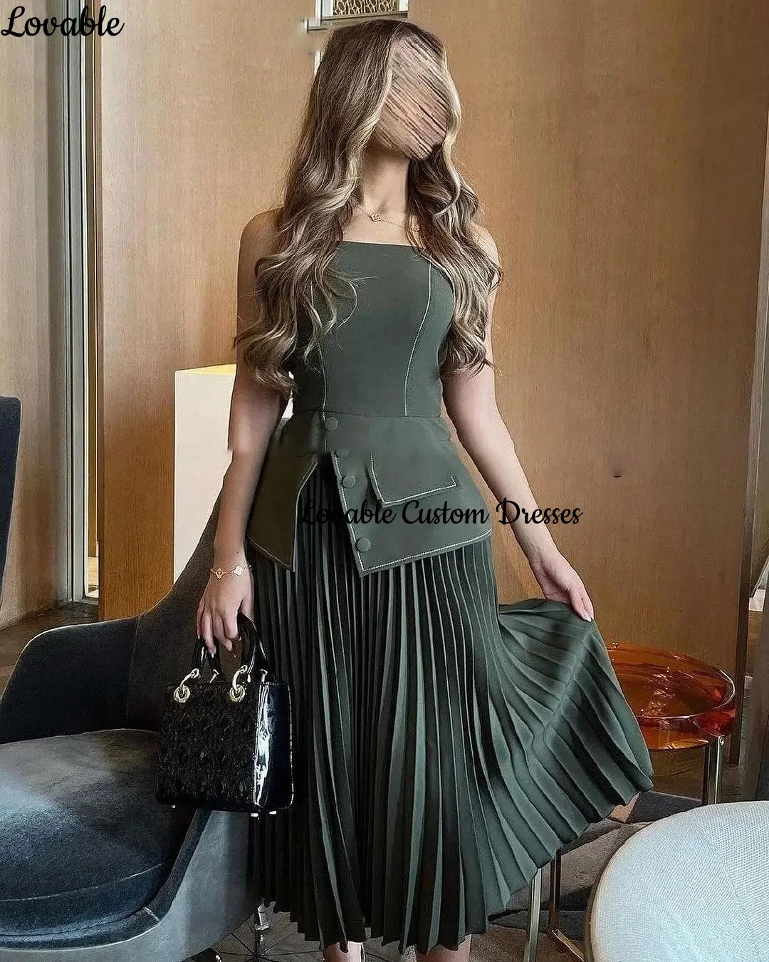 Customized فساتين سهرة A-Line Strapless Tea-Length Ruffle Luxury Evening Dresses Zipper Up Sleeveless Formal Occasion Dresses