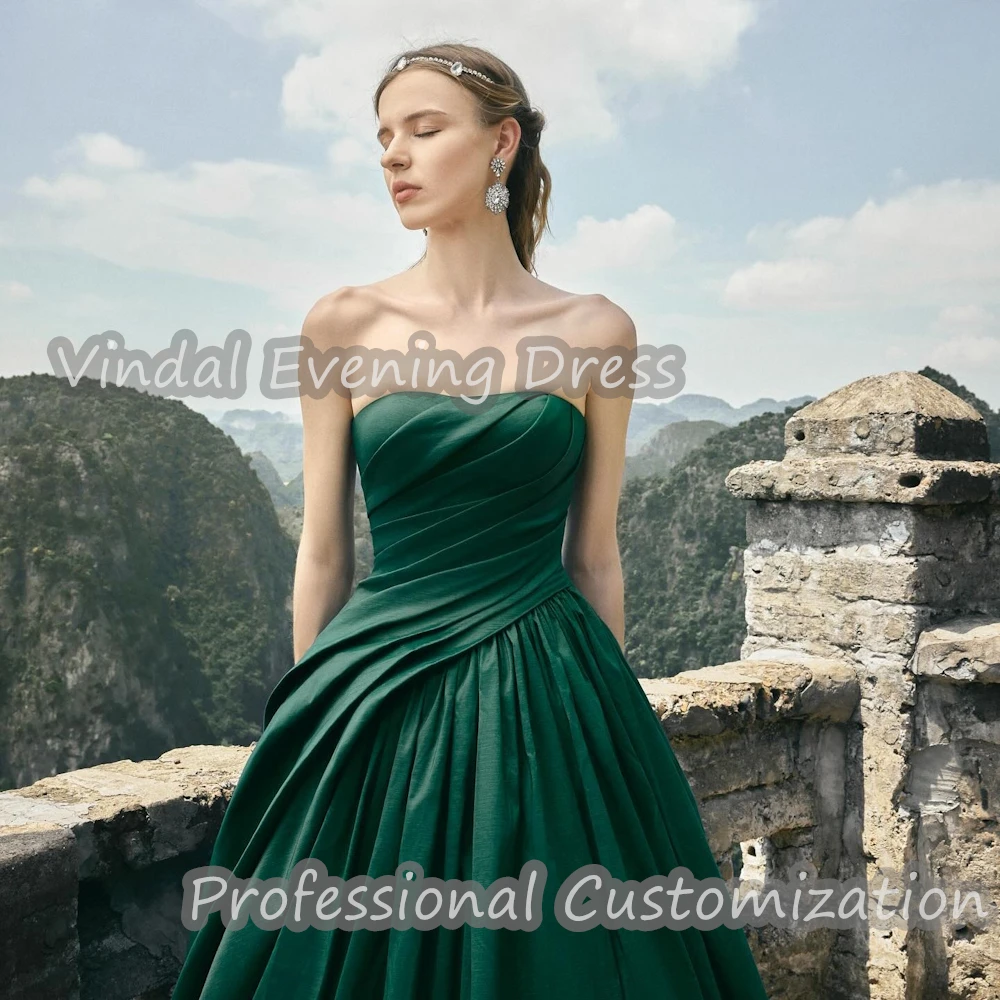 Vindal Prom Vintage Dress Strapless Floor Length Ruffle luxurious Satin Ball Gown Elegant Party Sleeveless Saudi Arabia For 2024