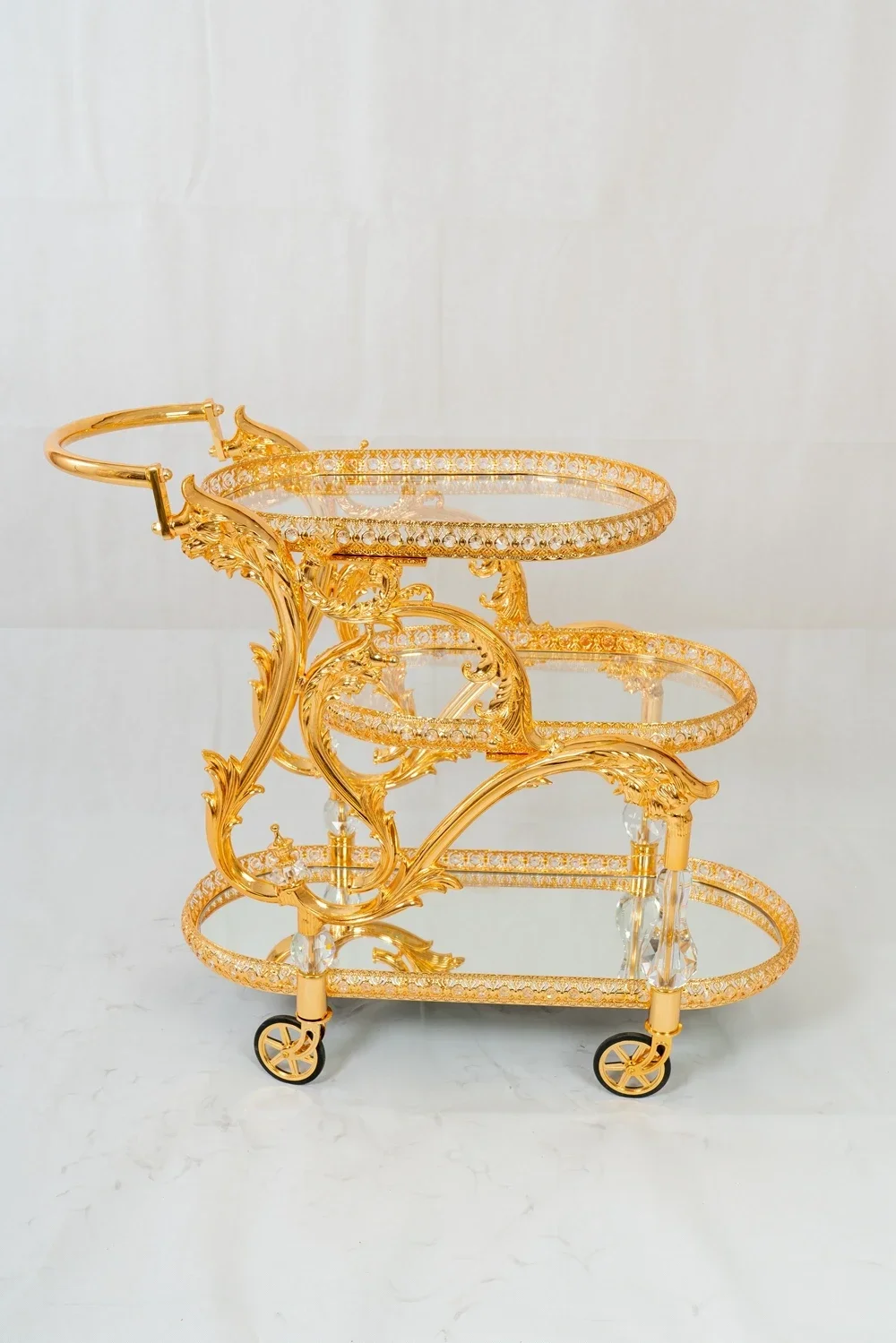 Italian medieval design art wedding banquet decoration hotel family luxury light luxury golden copper dining cart trolley