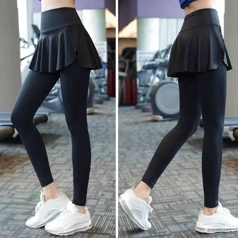 Fake Two-Piece Skirt Trousers Women\'s Yoga Pants Loose Thin Fitness Sports Dance Clothes Outdoor Wear Soft Comfortable Leggings