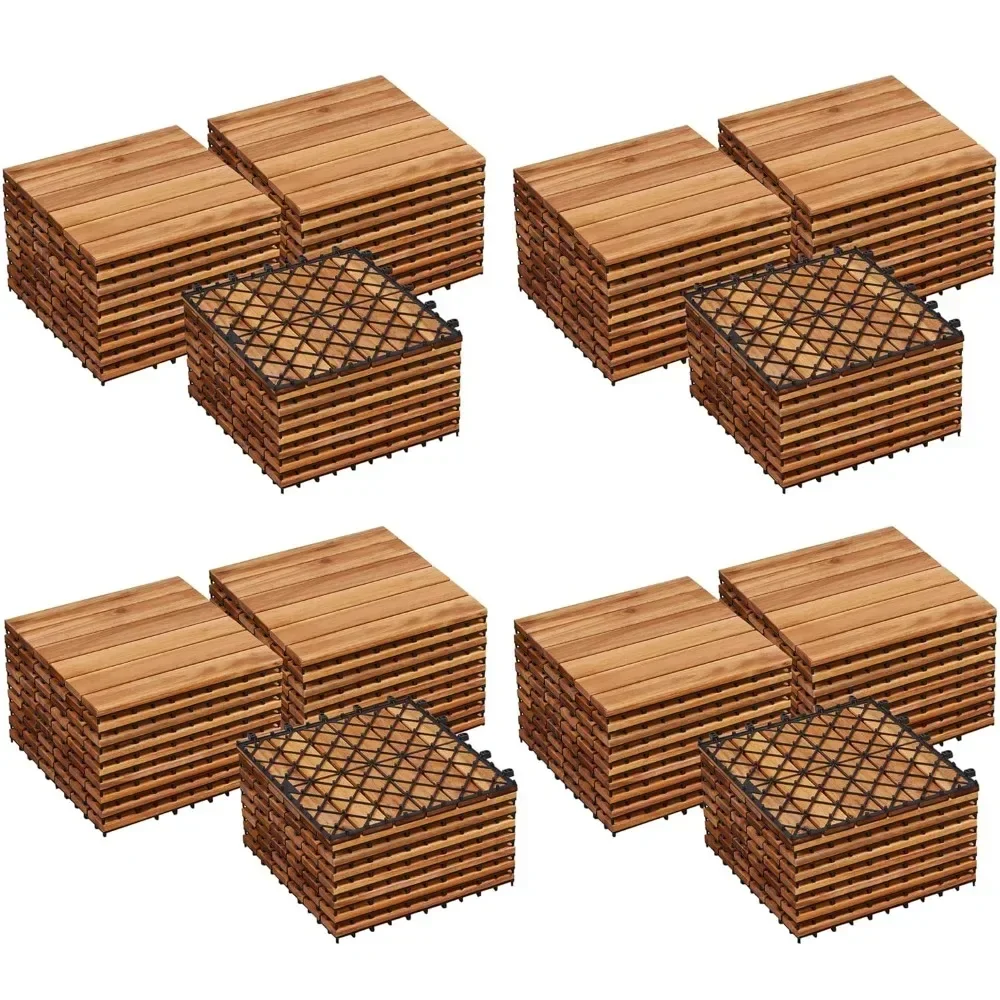 

108PCS Acacia Wood Interlocking Flooring Tiles Waterproof Flooring for Outdoor & Indoor Patio,Balcony, 12 × 12 In