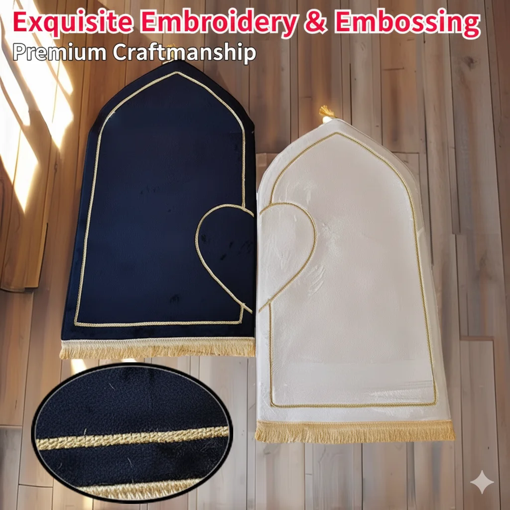 

2pcs Couple Prayer Mat Flannel Worship Tassels Kneels Embroidery Embossing Floor Carpets Non-slip Soft Prayer Rug Ramadan Gift