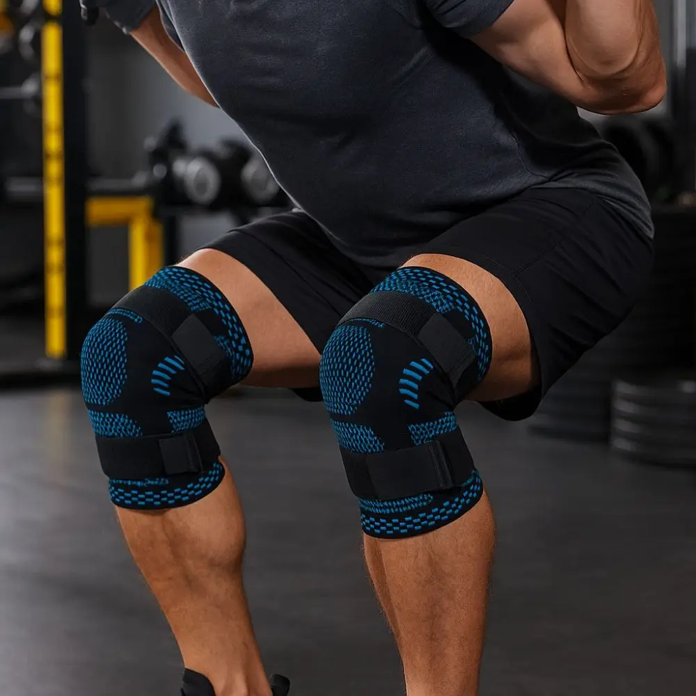 

Дышащий наколенник Регулируемый нескользящий компрессионный рукав Двойные ремни Пружинная поддержка Поддержка колена Бег