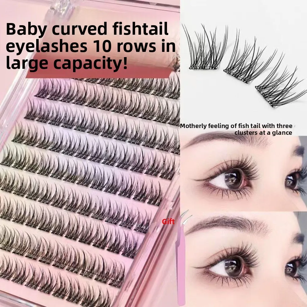 رموش صناعية خالية من الغراء على شكل ذيل السمكة، ثلاثية محاكاة المنك، طبيعية يومية