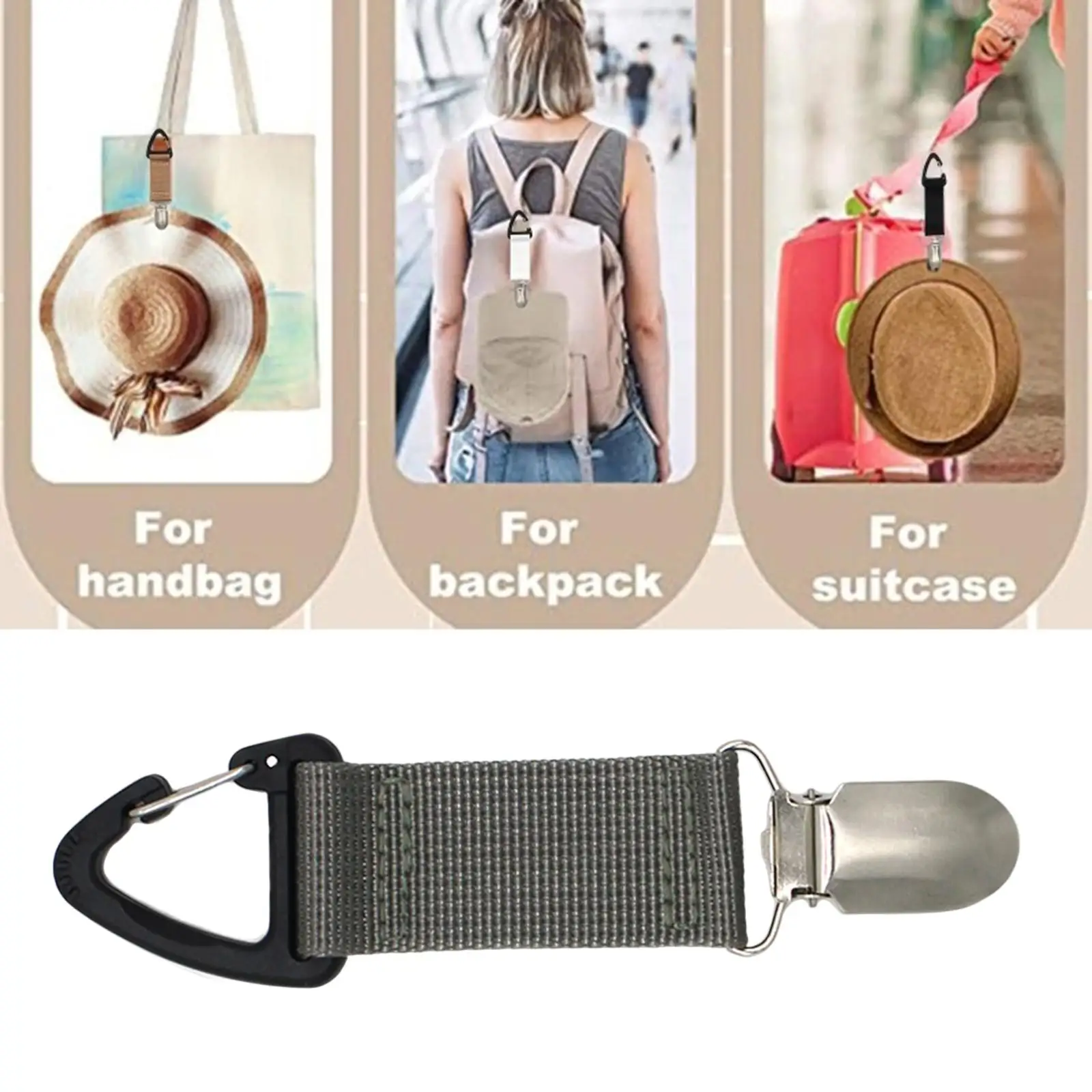 携帯用キャンバスハットクリップ、女性用帽子ホルダー、ハンドバッグ、バックパック、スーツケースに取り付けるサンハットホルダー