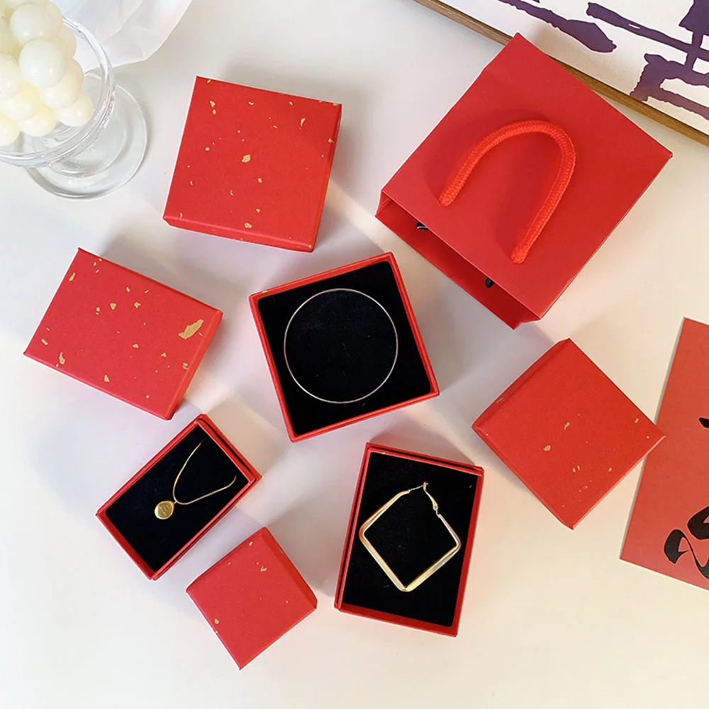 New Wholesale Red Square Cardboard Jewelry Boxes on Engagement Wedding Party Activity Luxury Earrings Rings Necklace Packaging