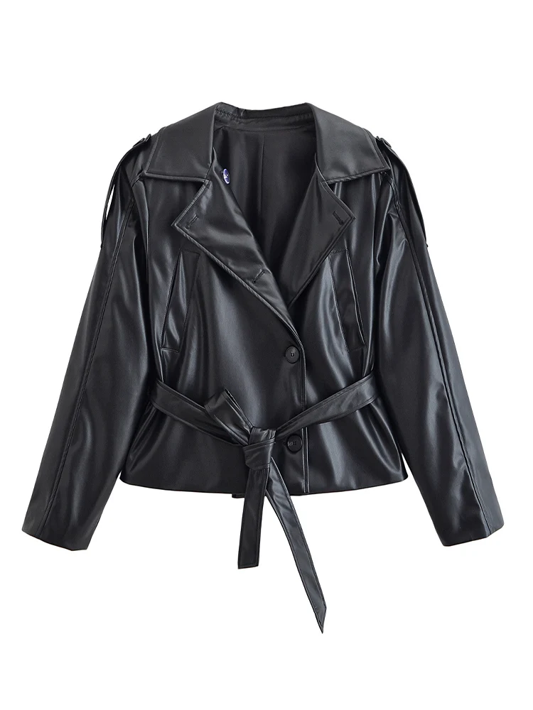 

European style new women's fashion versatile temperament solid color long sleeve with belt short windbreaker