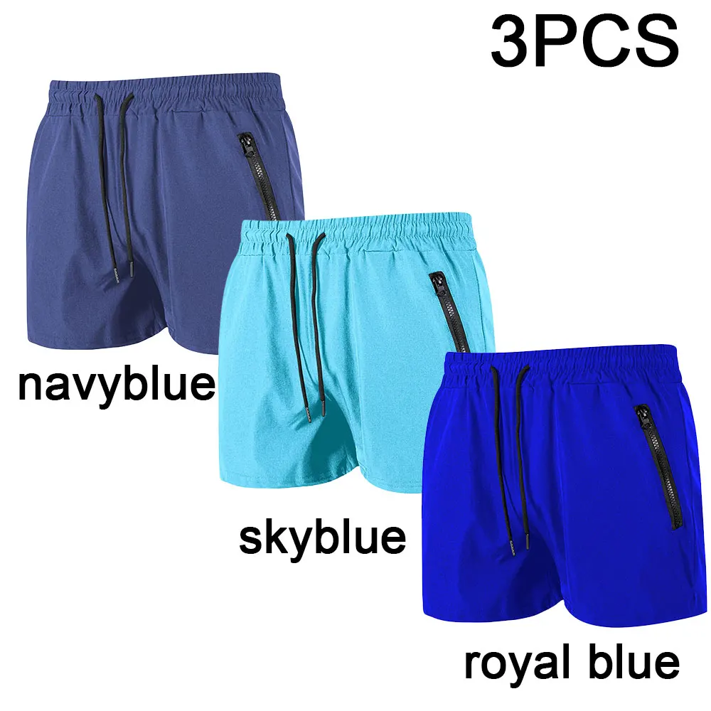 3PCS Swim Trunks with Zipper Pockets Mesh Liner Summer Mens Beach Board Shorts Quick Dry Swimming Bathing Suit Swimsuit Swimwear