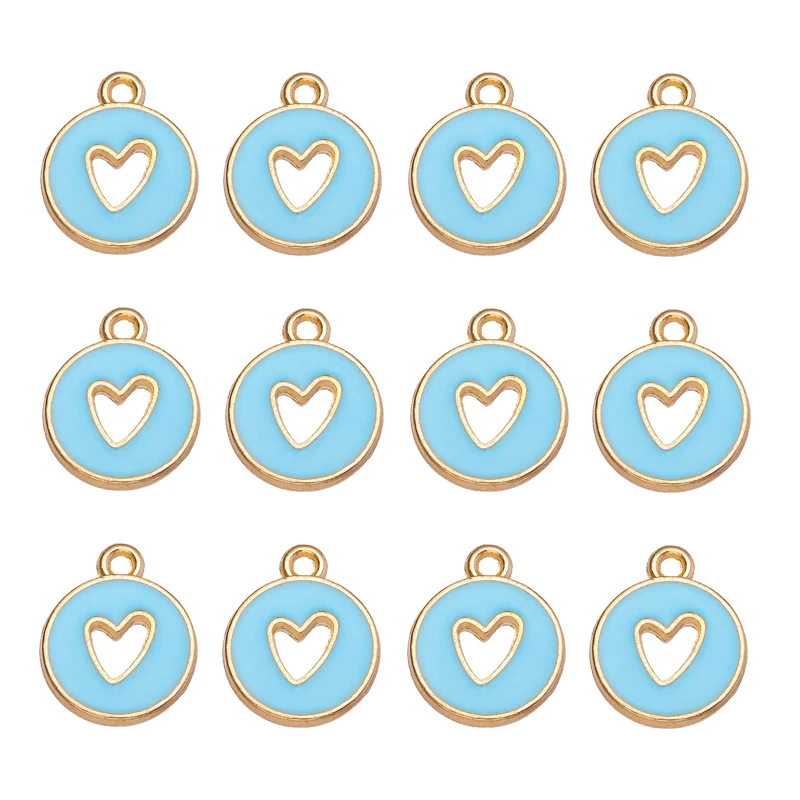 20pcs 12*14mm Round Heart Enamel Pendants Colored Charms For Jewelry Making Accessories Women\'s Earrings Necklaces DIY Making