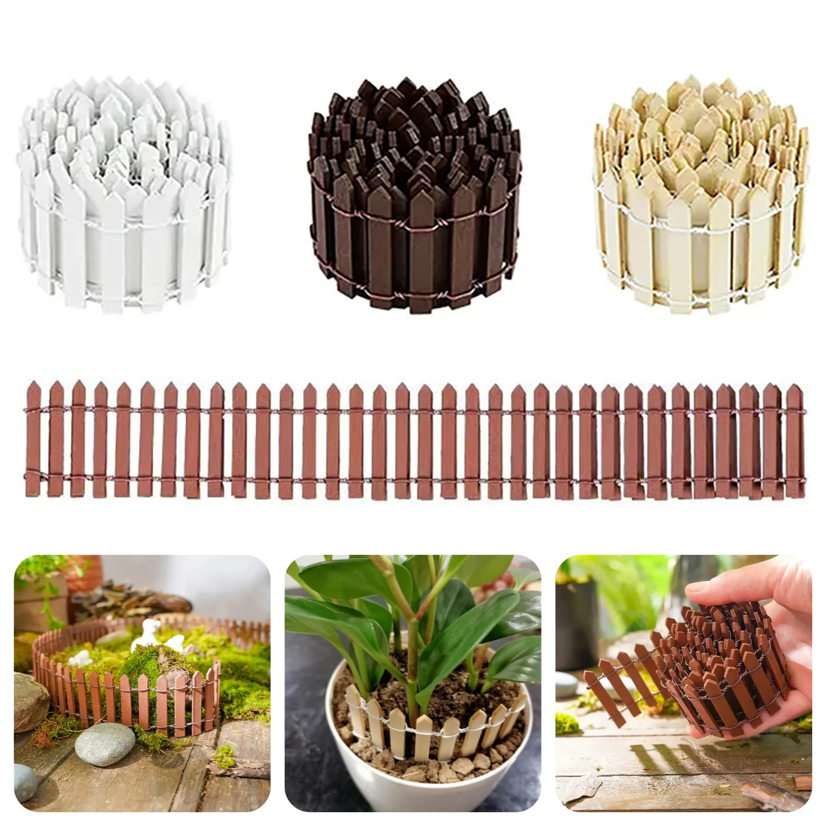 1Pc Wood Small Decoration Fence 90cm DIY Garden Pot Bonsai Mini Picket Fence Home Craft Decor 90x5.1cm 3 Colors