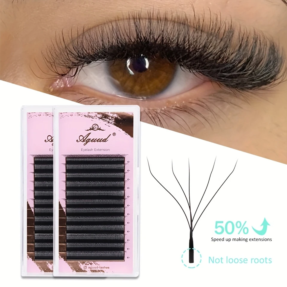 AGUUD 5D W Shaped C/D/L/M Curl Eyelash Extension Premade Volume Fans Soft Gradient Mink Easy Embellish Natural False Eyelashes