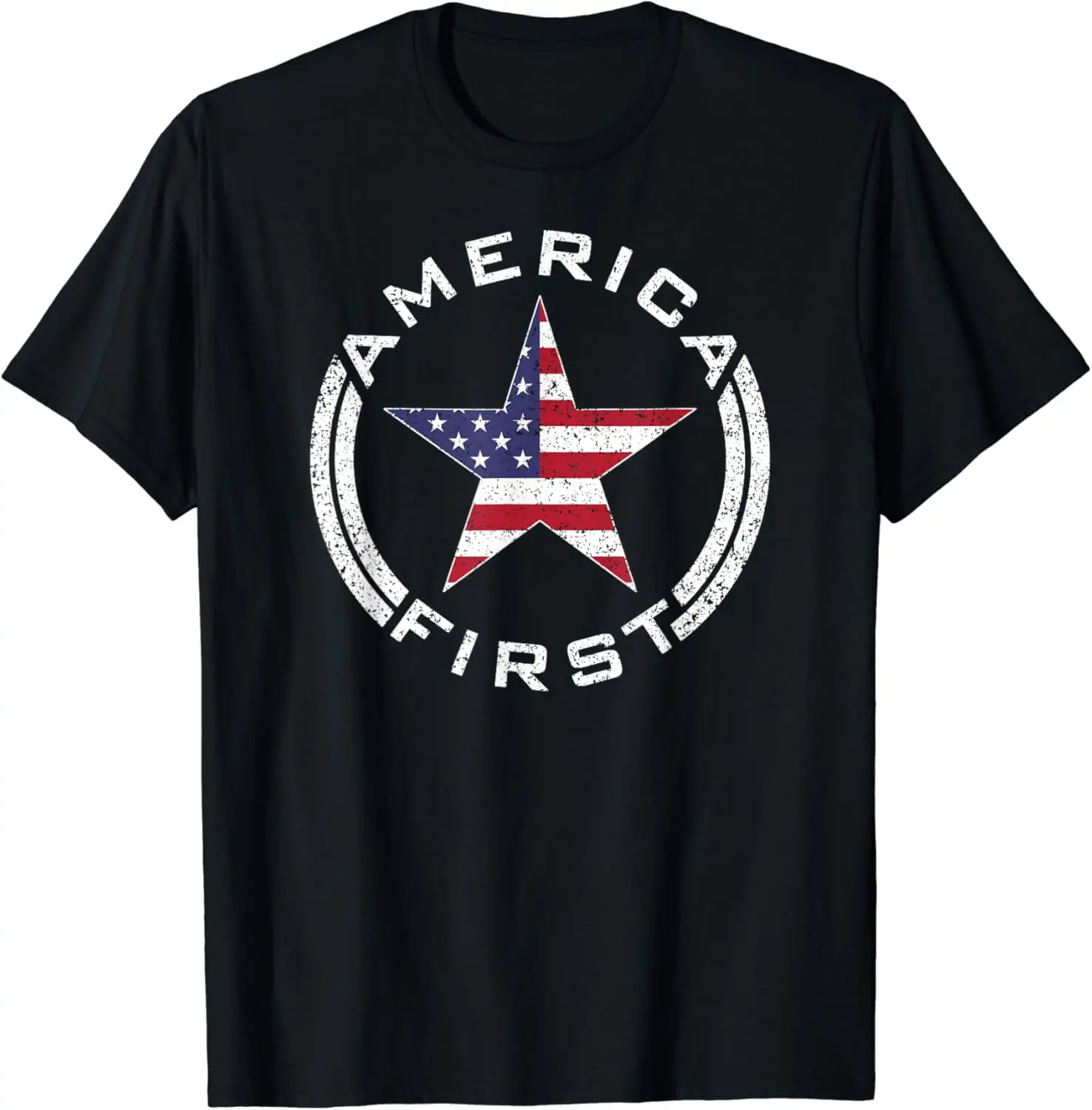 AMERICA FIRST USA FLAG AMERICAN STAR ROUNDEL PATRIOT TEE T-Shirt