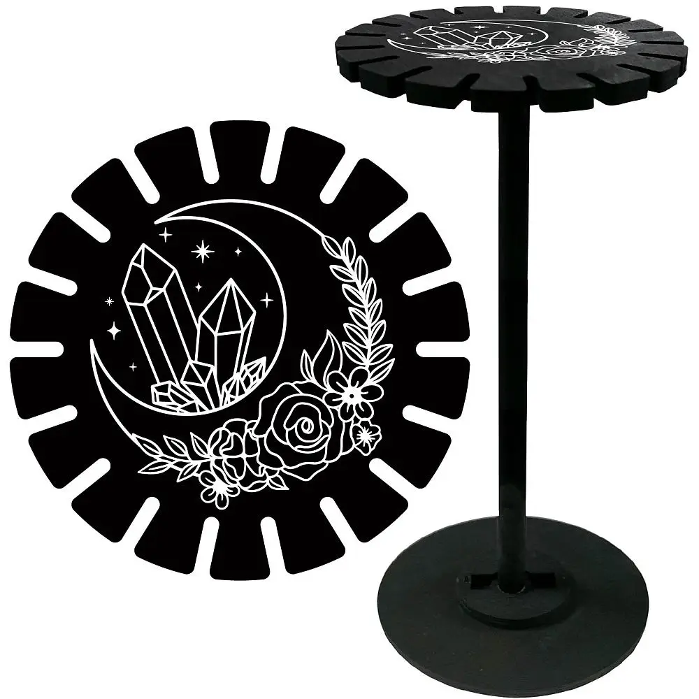 Moon Wooden Pendulum Holder Flower Black Display Stand Rustic Divination Pendulum Storage Rack Decor Incense Rack Shelf for Home