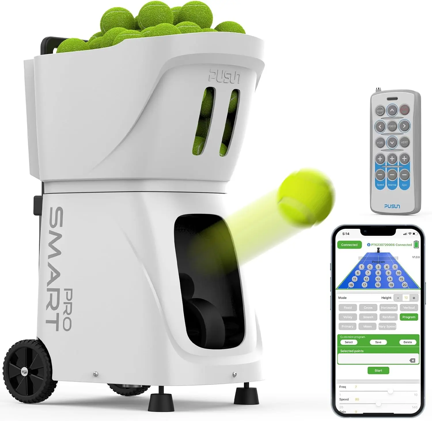 Tennis Ball Machine Automatic Launcher With APP Remote Control Tennis Solo Training Practice Equipment Pusun