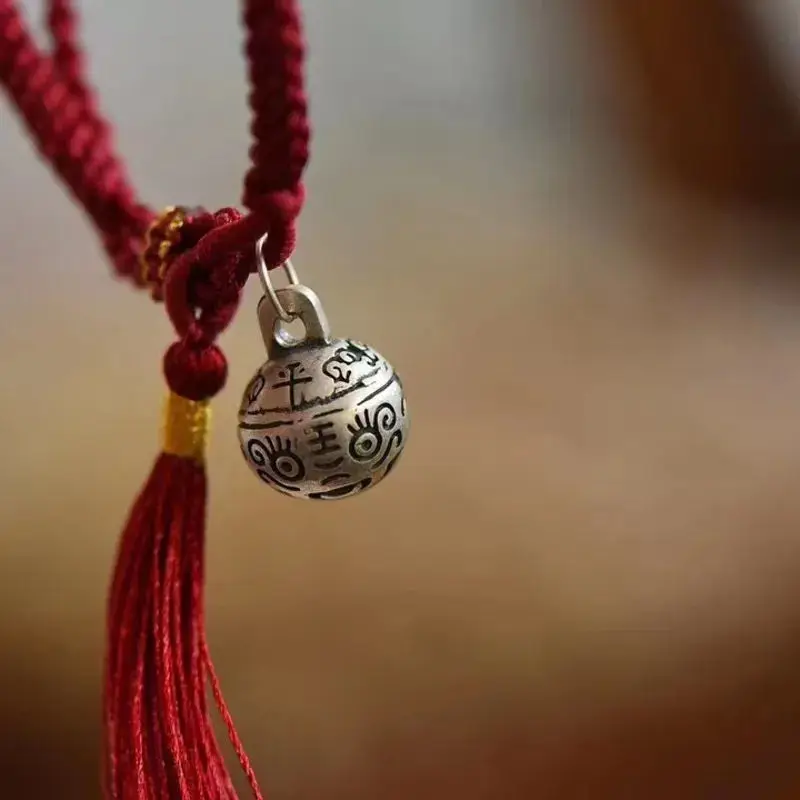 المنسوجة يدويا شرابة سوار للنساء ، S925 الفضة الاسترليني ، الذهب ابتلاع جرس السحر ، الأحمر حبل سوار ، نمط العرقية ، هدية