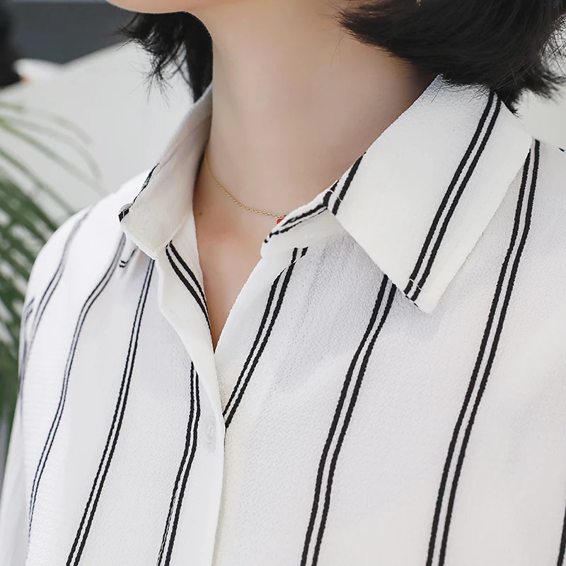 2023 New Brand Women Chiffon Shirt Fine Woman Casual Striped Long Sleeve Blouse and Tops Fresh Lady Office Shirts Clothes