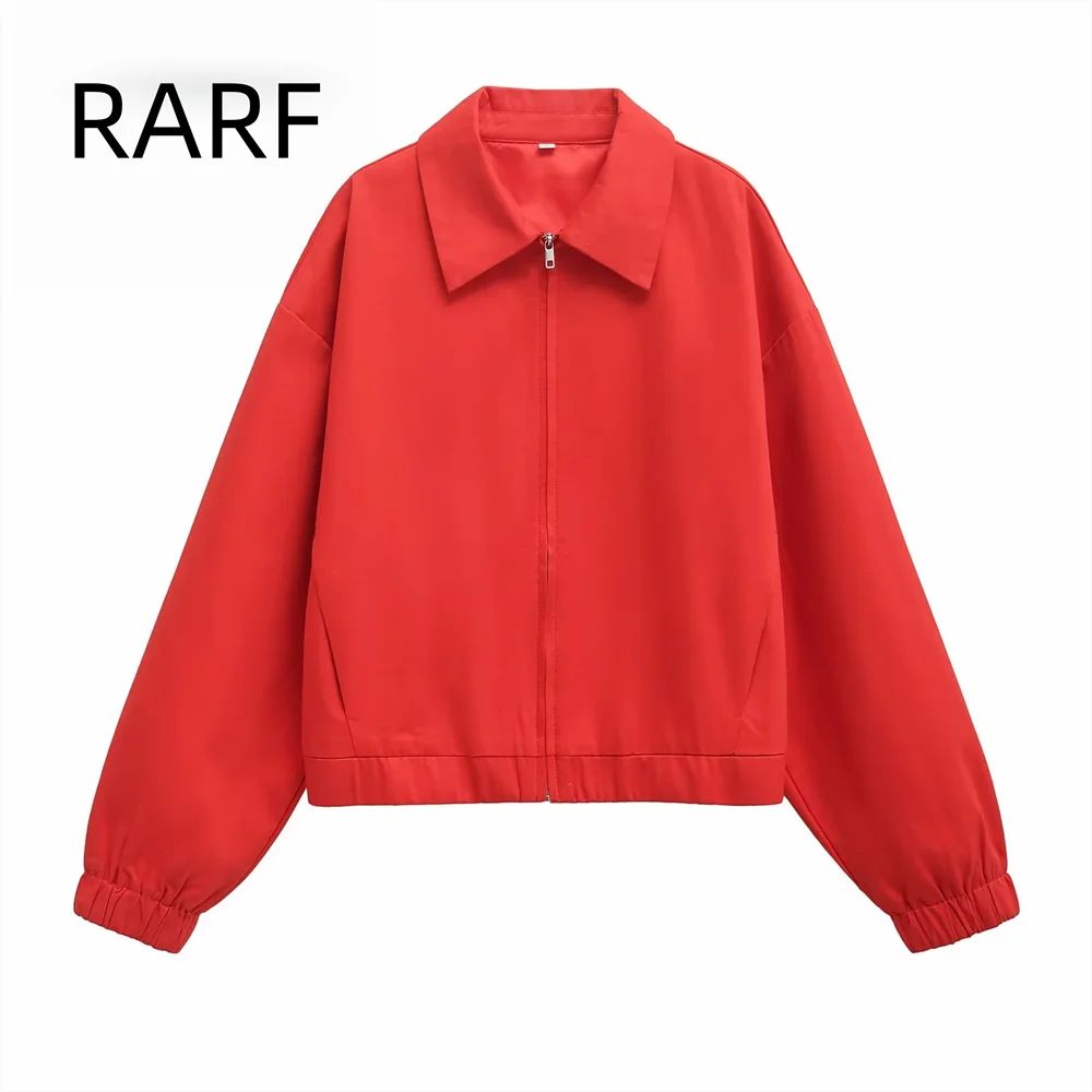 

2024 Autumn/Winter New Women's Casual Zipper Pocket Long Sleeve Collar Jacket Loose Short Coat