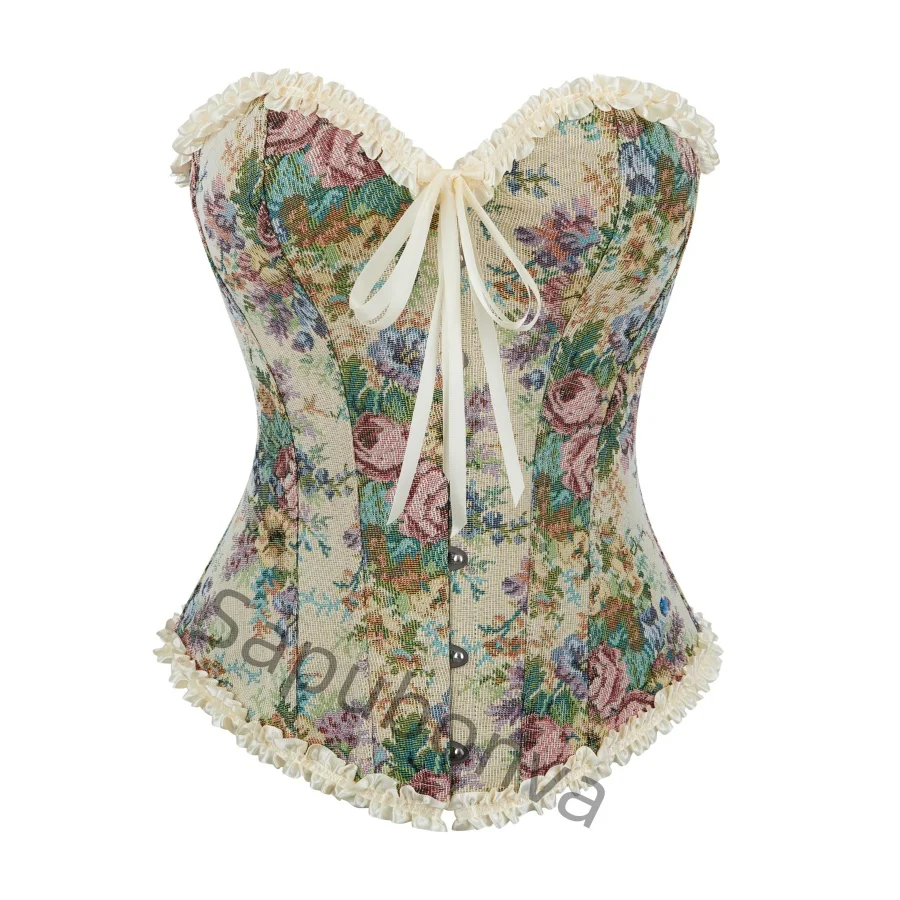 

Корсет для женщин Бюстье Топ на шнуровке Винтаж Ренессанс Средневековый Цветочный Большие Размеры Бежевый