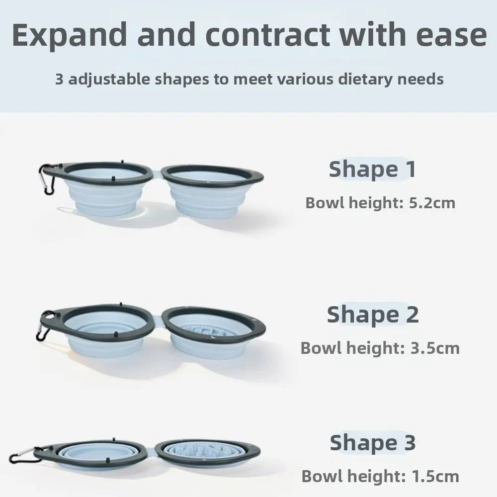 Portable Pet Folding Bowl Double Bowl Food Grade Collapsible Dog Dish Easy To Clean with Carabiner Puppy Food Container Outdoor view 6