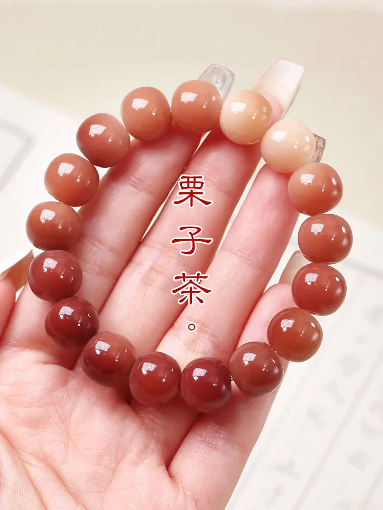 

Pink Purple White Jade Bodhi Root Gradient Strand Bracelets Bucket Bead Single Circle Buddha Bead Handstring for Men and Women