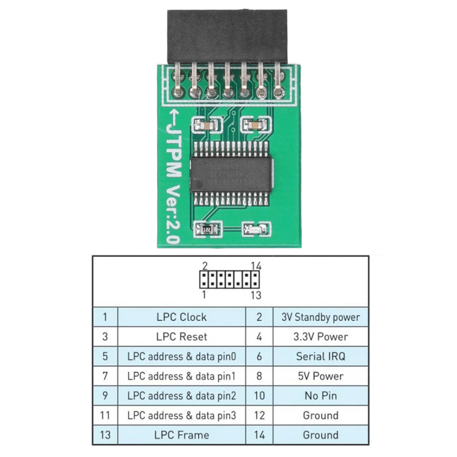 TPM 2.0 Module Strong Encryption 14 Pin LPC Interface TPM Module Board for Win11 Green TPM Module Board TPM 2.0 Module TPM Board