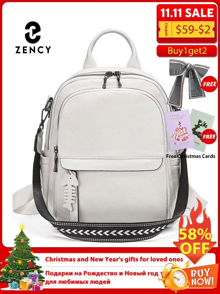 

Zency 2025 Genuine Leather Backpack Multi-pocket Design Simple Travel Convertible Shoulder Bag Knapsack for Summer Winter Blue
