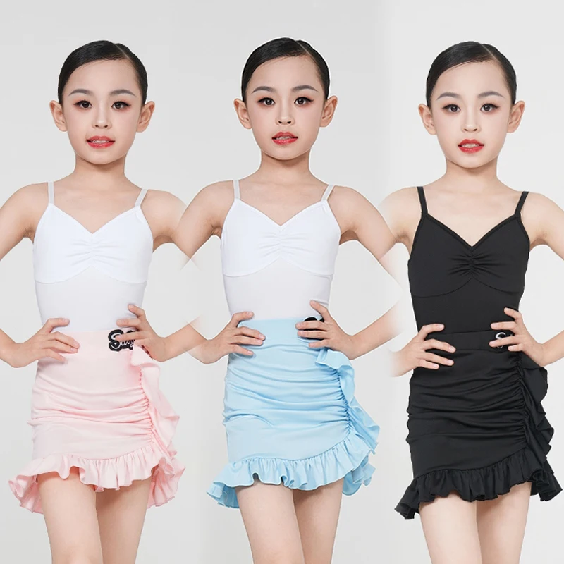 فستان رقص لاتيني بحمالات للأطفال ملابس أداء الرقص فتاة سامبا رومبا ممارسة الملابس زي التشجيع XH2597