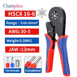 HSC8 16-6 Ferrule Terminals Crimper Tool Hexagon Crimping Pliers 0.08-16mm²/30-5AWG Large Range Size Ratchet Electrical Clamp