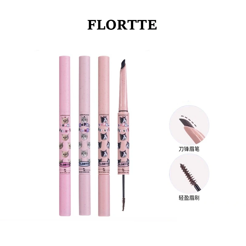 قلم حواجب بشفرة مزدوجة الرأس من فلورتي، كريم حواجب، مضاد للهالة، مقاوم للماء يدوم طويلاً ولا يزيل اللون #1