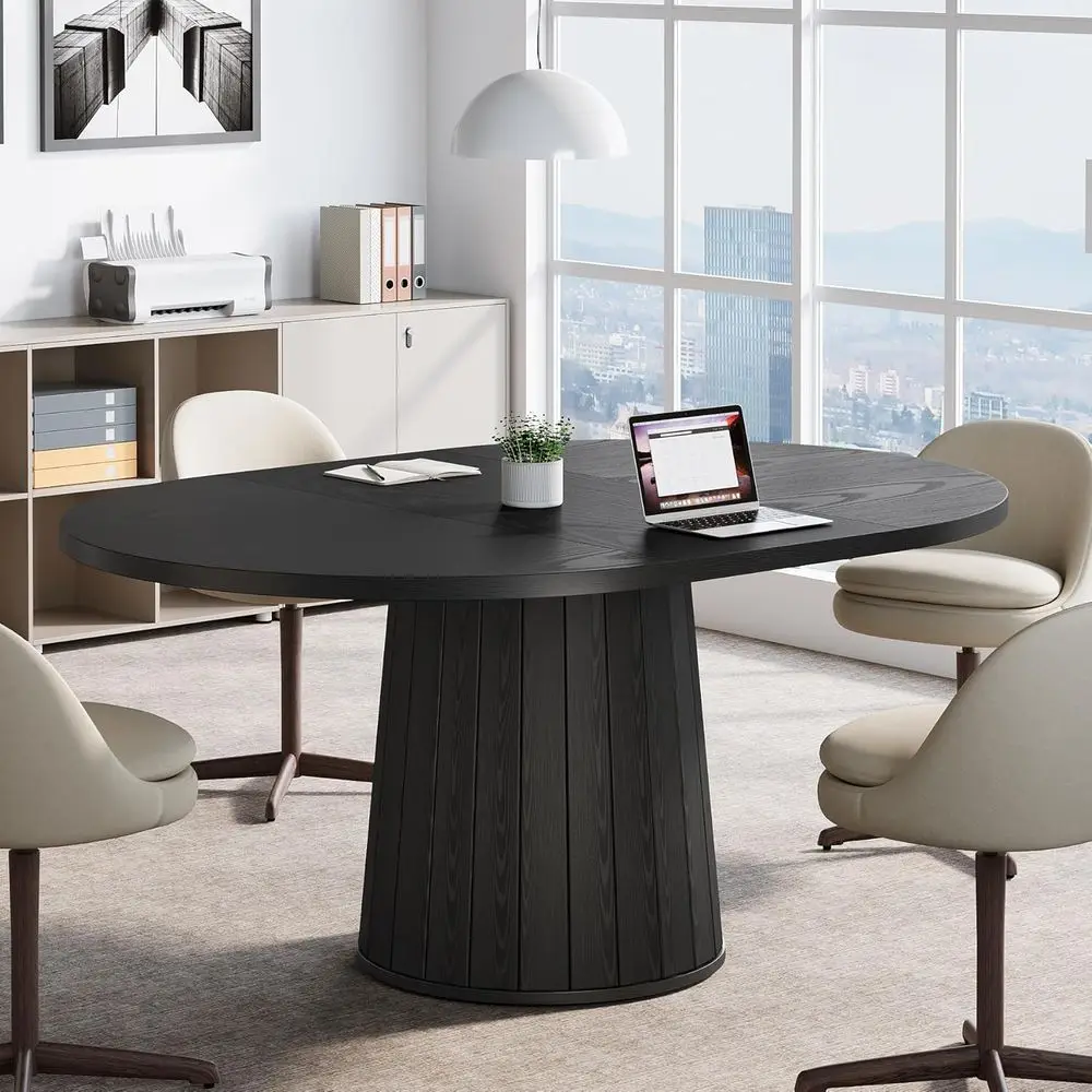 

Rustic 6-Seater Wooden Conference Table, 55.11 for Boardroom Meetings (Black)