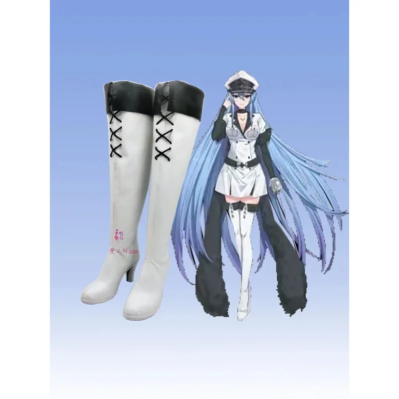Akame ga Kill Esdeath أحذية كوسبلاي أحذية Esdese Cos Halloween Anime Cosplay حذاء أبيض