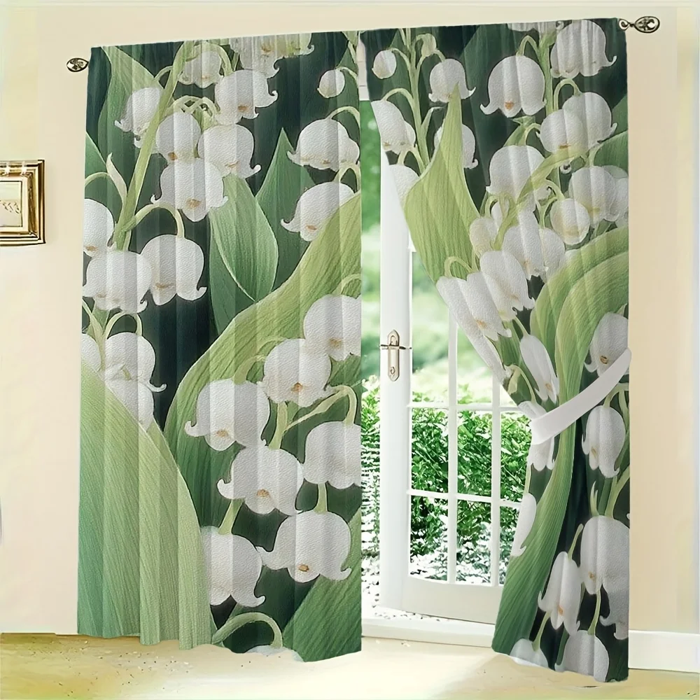 Elegant Botanical Floral Curtains Pair Green White Orchid Pattern for Living Room Bedroom Jungle Theme Window Drapes