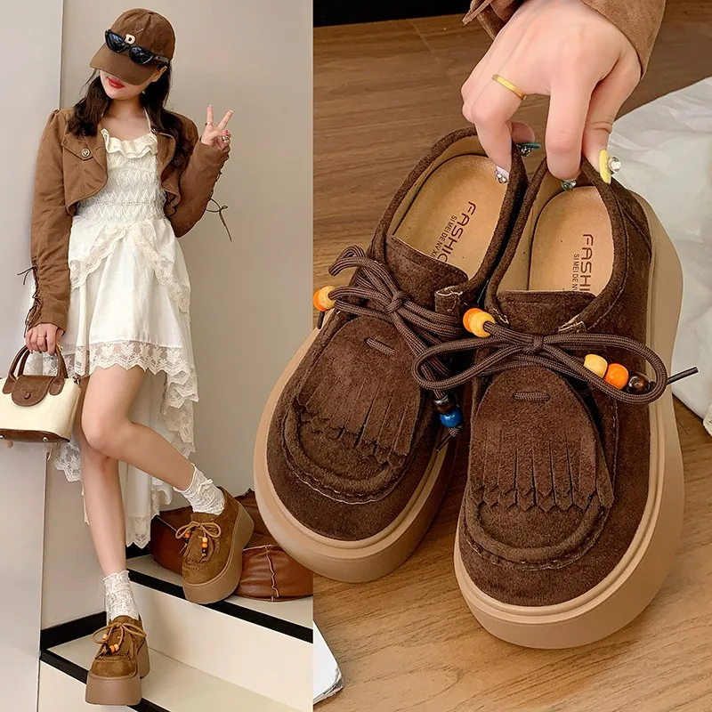 

Новые модельерские женские тапочки, замшевые сабо на толстой подошве, женские сандалии на шнуровке с бусинами, лето 2021, повседневные