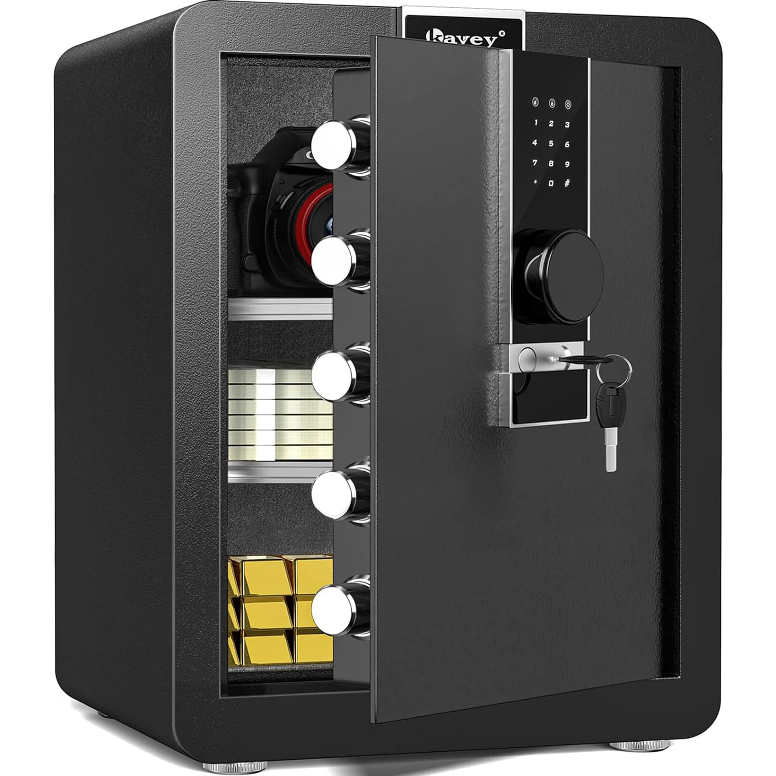 Fireproof Safe Box,Money Safe with Hidden Compartment and LCD Touch Screen,Dual Alarm System and LED Light