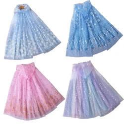 Girl Princess Cloak Children Sequin Mesh Hooded Cape Elsa Rapunzel Costume Halloween Birthday Party Clothing