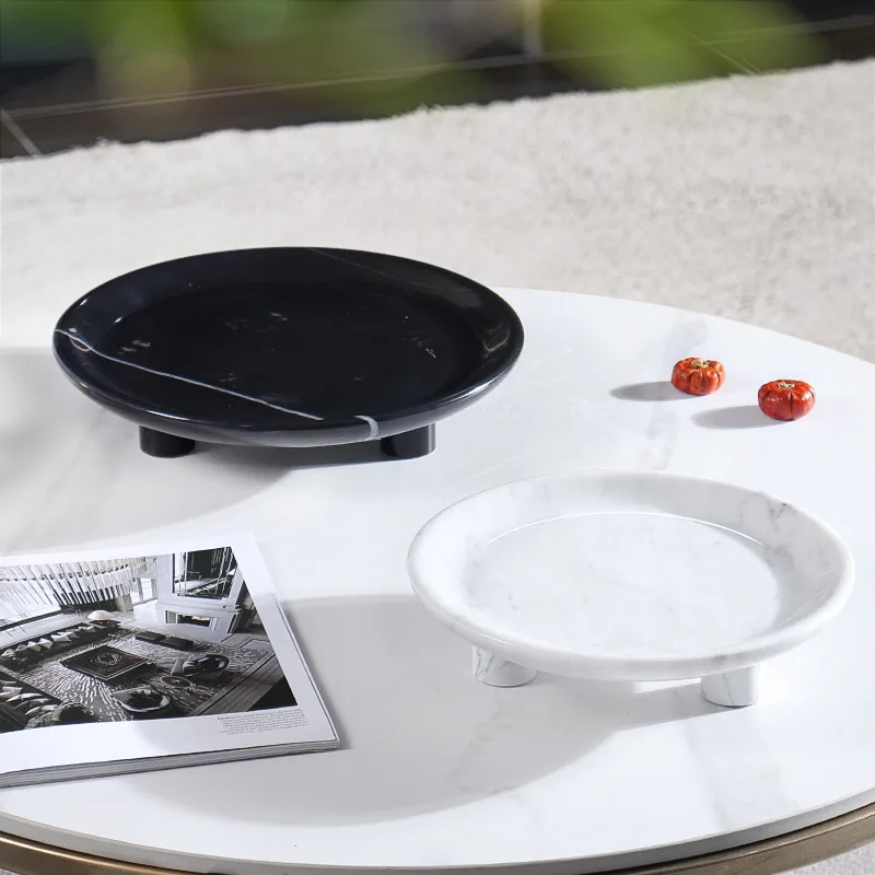YFY  European natural marble round household living room coffee table desktop dried fruit snack plate-2pcs