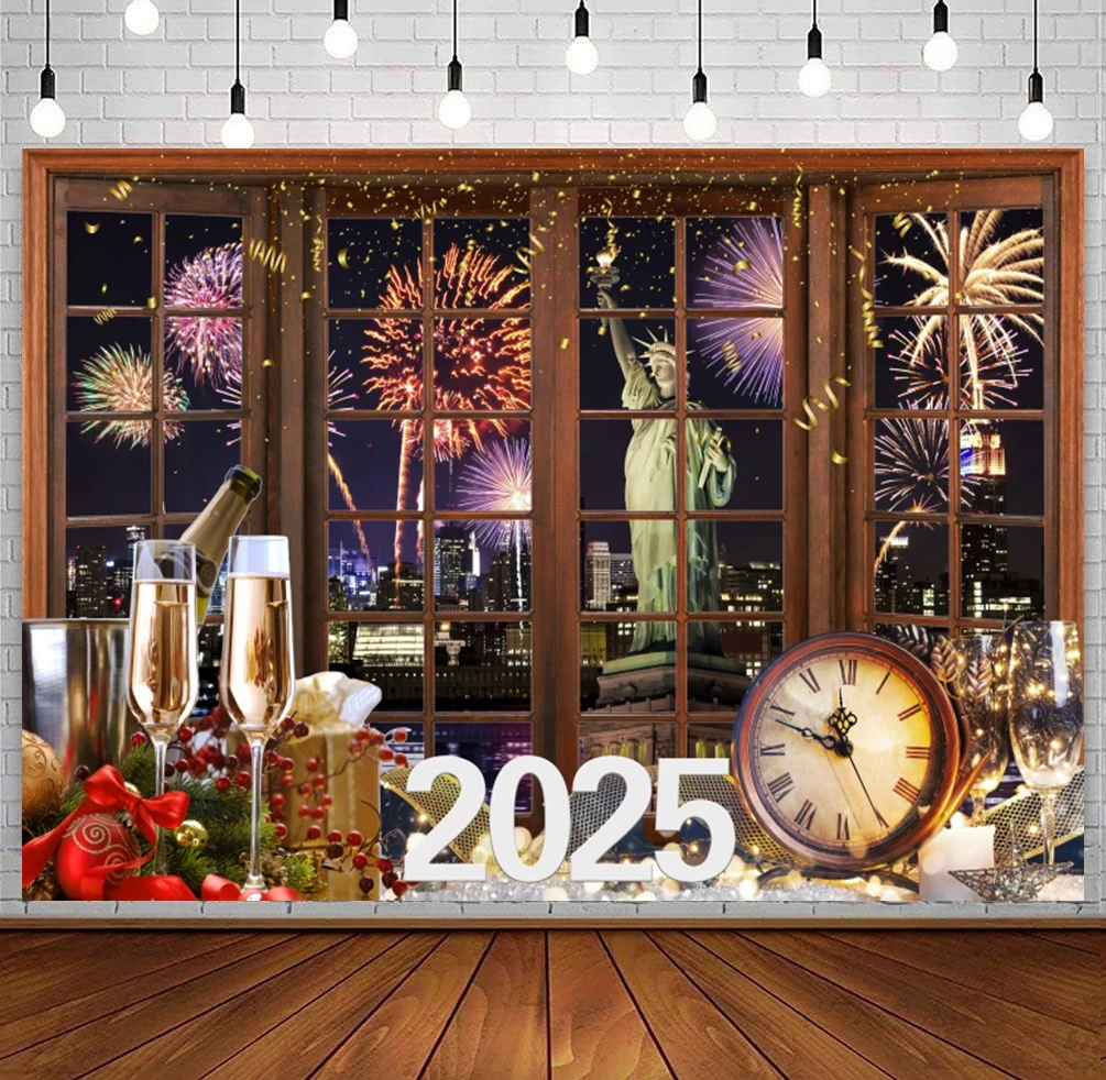 2025 Happy New Year Photography Backdrops  New Year Eve Sparklers Fireworks Celebrate Family Party Background Photo Studio Props