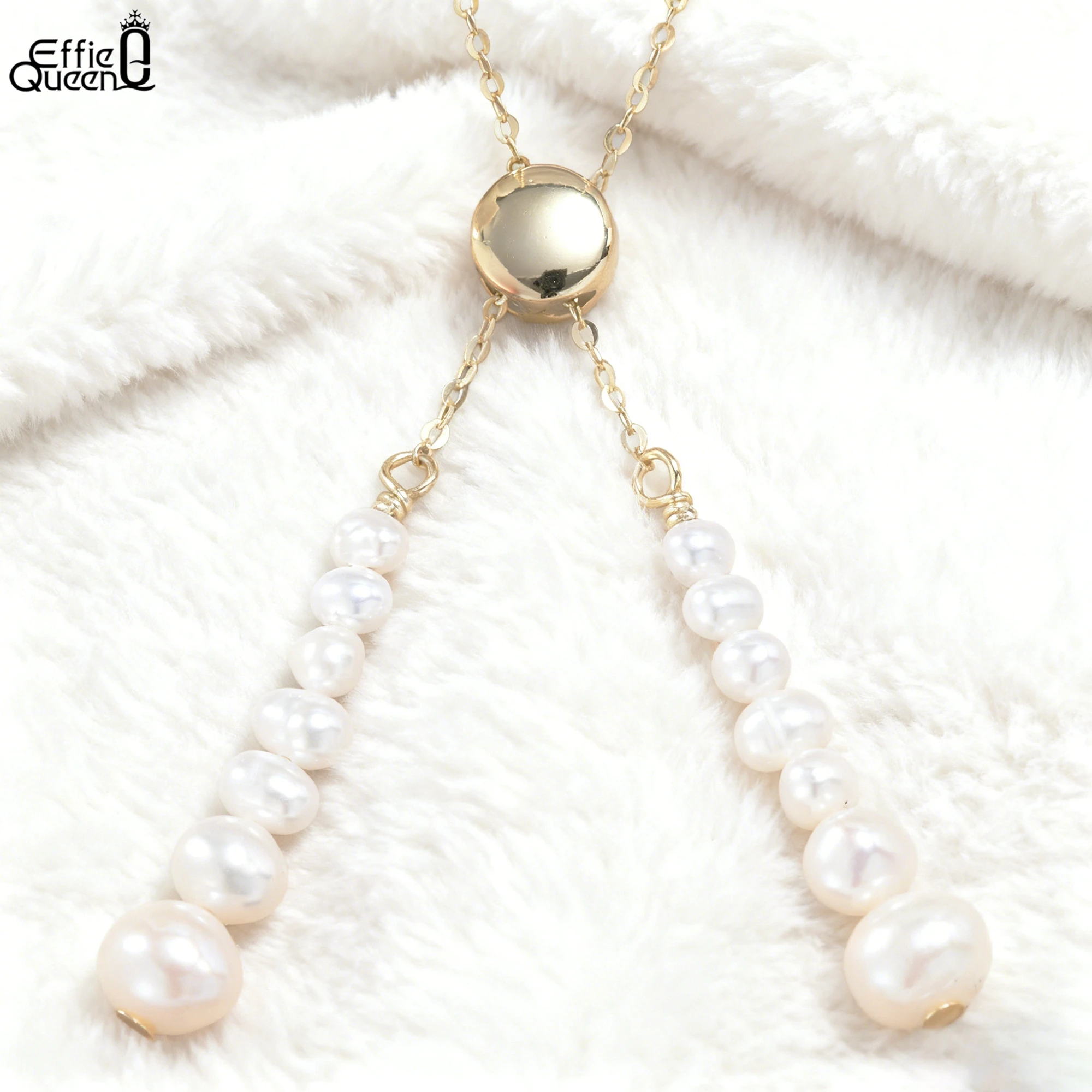 

EFFIE QUEEN 925 Pure Silver 14k Gold Baroque Pearl Chain Pendant Necklace Natural Jewelry for Women Birthdays Anniversary GPN41