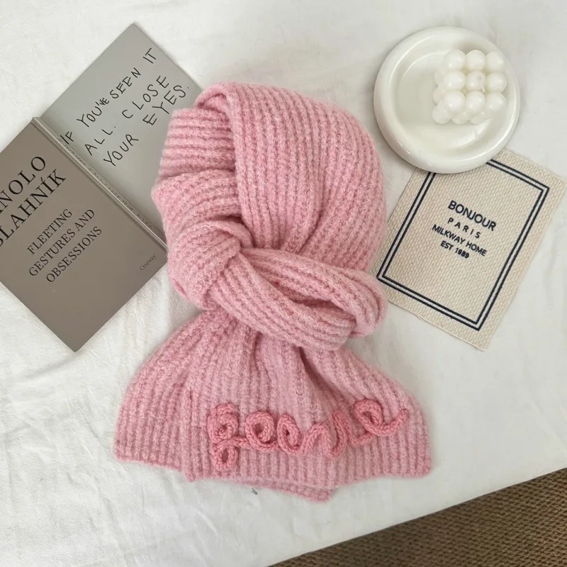 Winter Korean High-end Grey Wool Knitted Scarf Women's Atmosphere Thickened Neck Protection Cycling Skiing Scarf Decorative