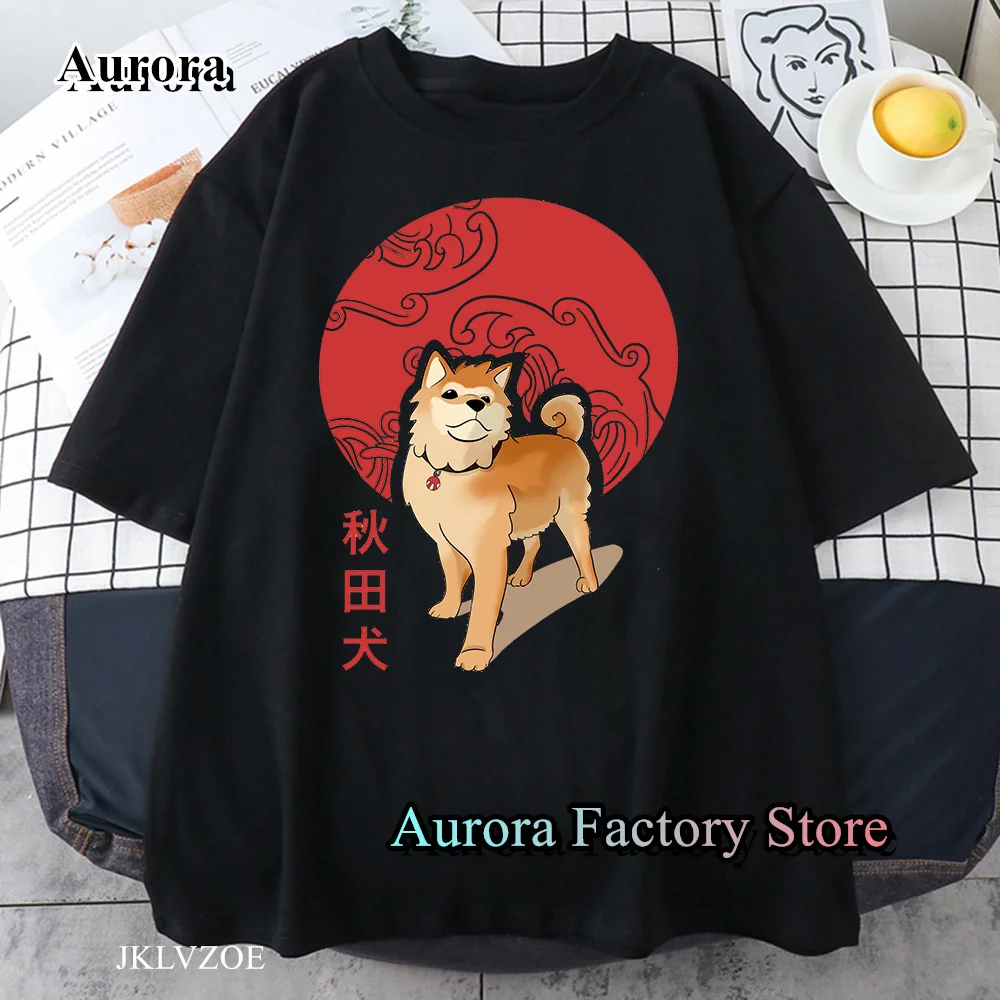 Cartoon Akita Hund drucken T-Shirt Sommer Männer Kurzarm y2k 티geow Harajuku Baumwolle Kleidung