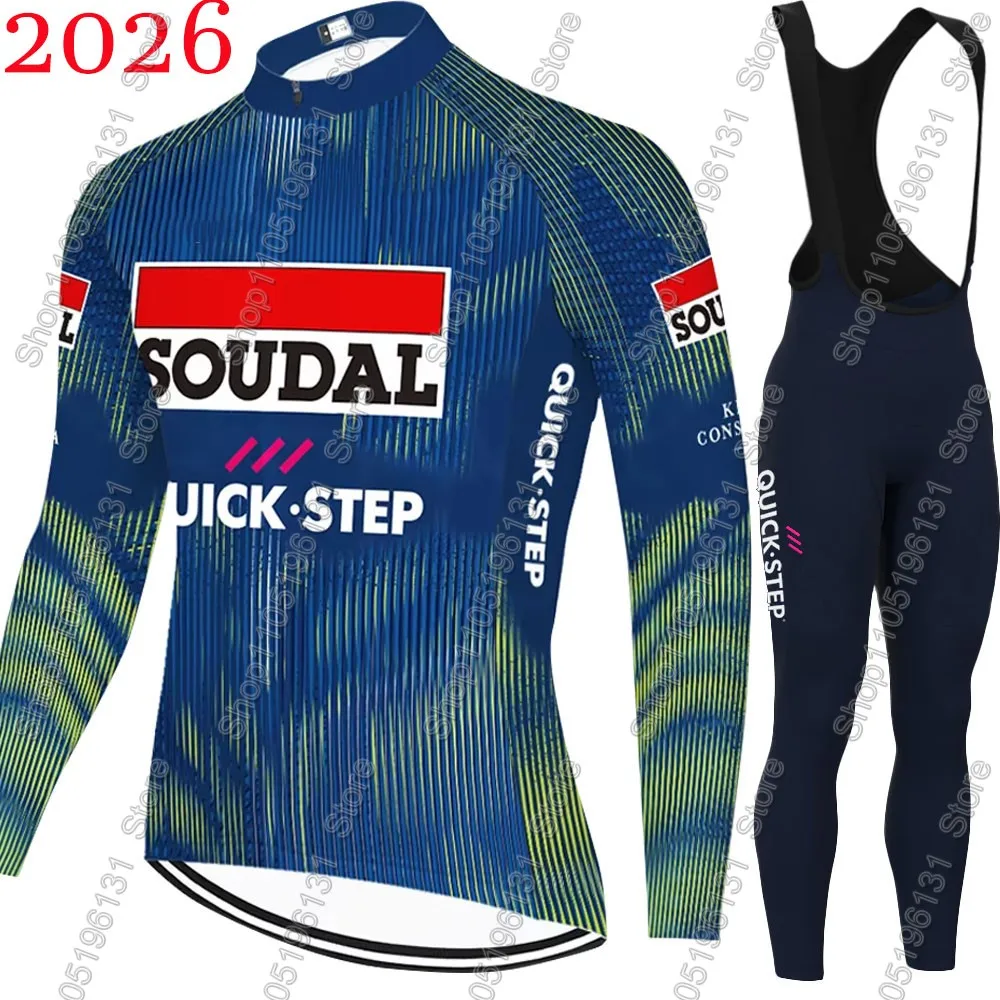 

Комплект велосипедной формы Soudal Quick Step Team 2026: мужская летняя и зимняя одежда, майка для шоссейного велосипеда, шорты на подтяжках для МТБ