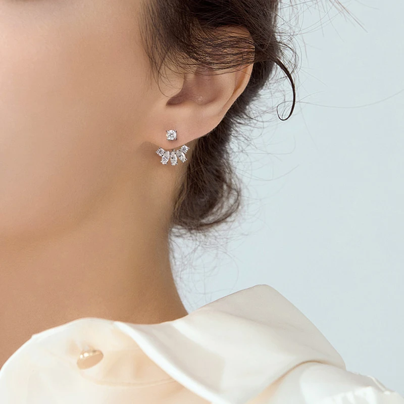 Smyoue Round&Marquise Cut Moissanite Drop Earrings for Women Girls 2 Use Way Ear Jacket Wholesale Jewelry S925 Sterling Silver