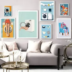 Laundry Day Art Poster Anime Posters Sticky Whitepaper Sticker DIY Room Bar Cafe Kawaii Room Posters Sticky Whitepaper DIY Room