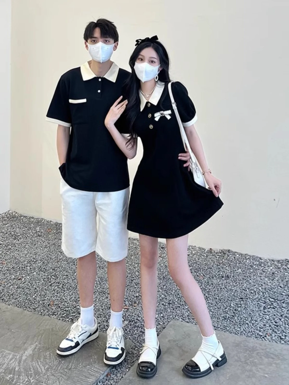 Été nouveau col ort Sve t-shirt Dr collège Sle femmes Dr une jupe un irt coton Polyester mélange jupe