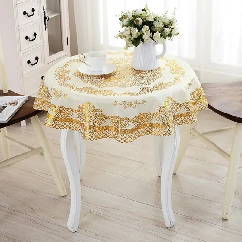 Modern Brocade Fabric Lace Trim Banquet Party Tablecloth Bedroom Balcony Small Round Table Cloth Tapete Christmas Decoration image 2