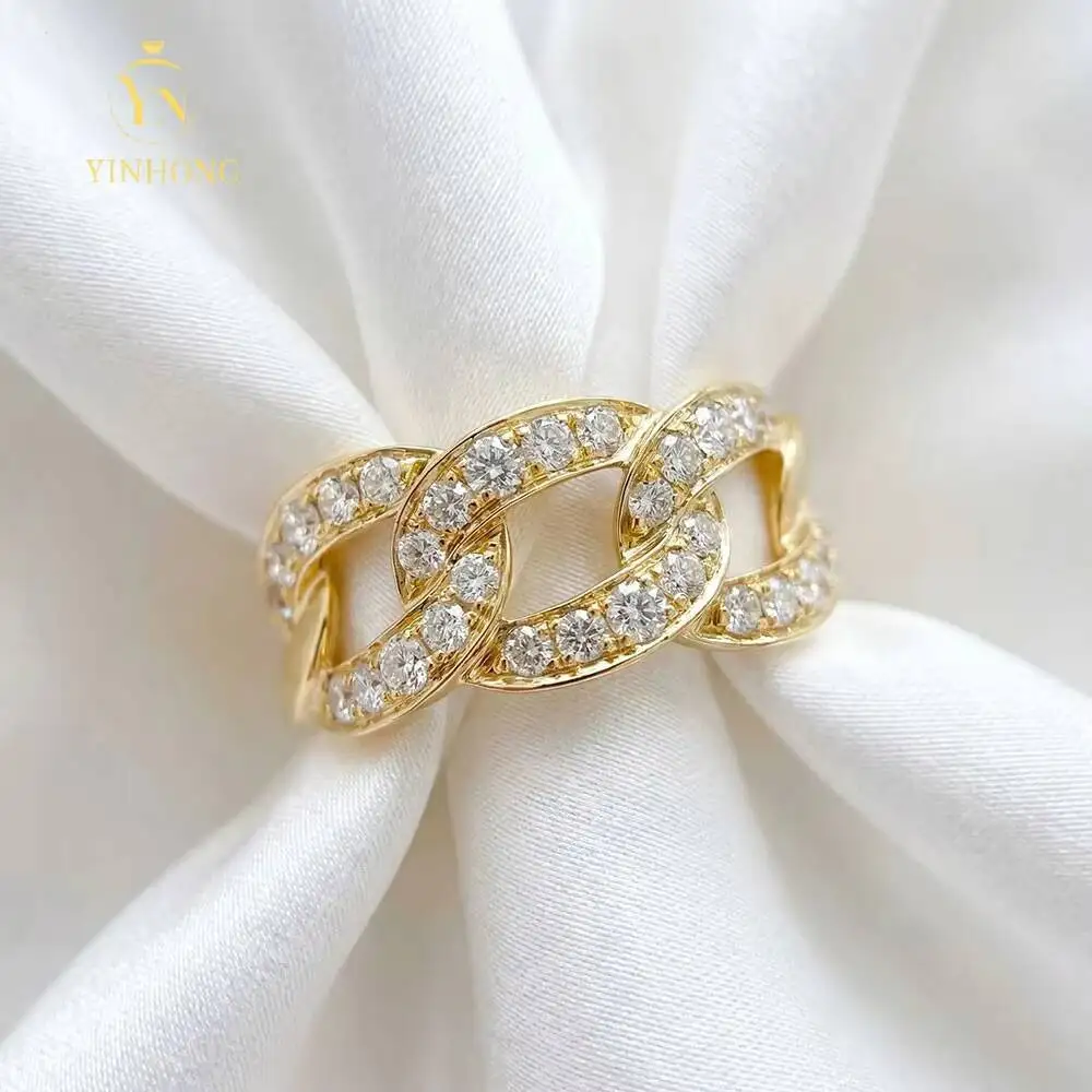 Hot Selling Cuban Link Chain Statement S925 Sterling Silver Pave Fashion Jewelry Moissanite Ring